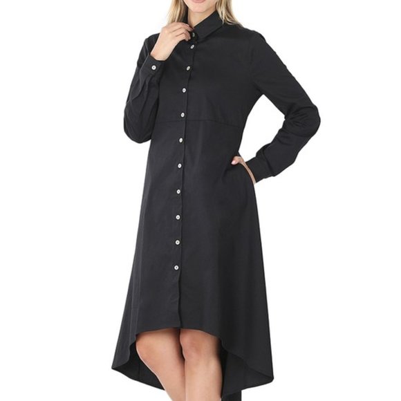 Black Classic Hi-Lo Shirt Dress - Picture 1 of 5